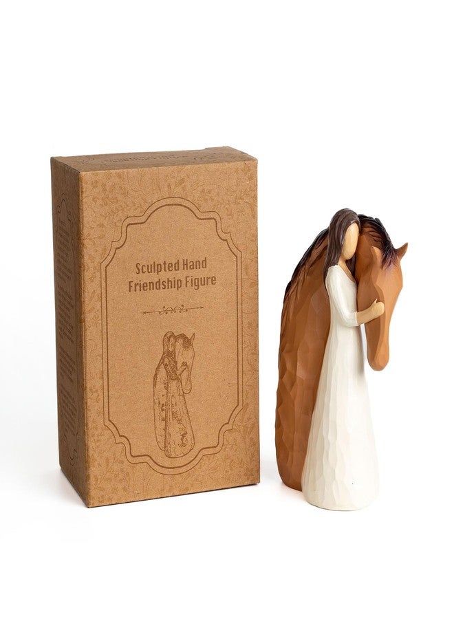 DANVON Sculpted Animal Friendship Figure,Resin Figure Cast Original Carving and Painted by Hand(Girl Embracing Horse) - Image 5